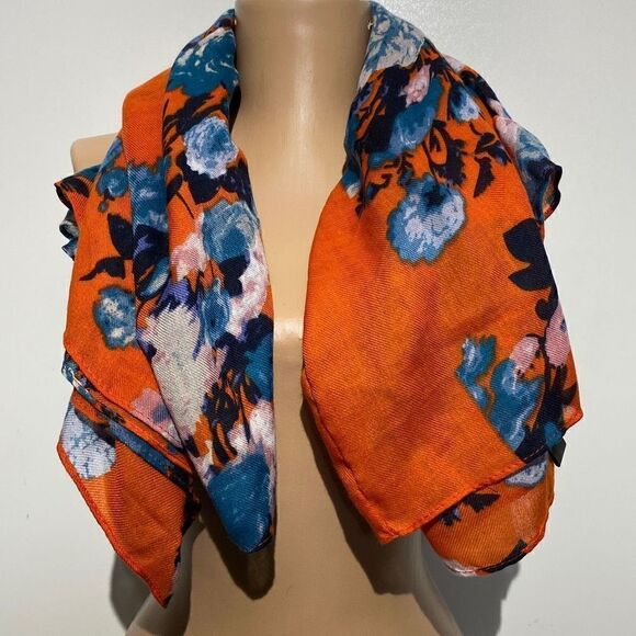 Women's Floral Neck Warmer Tube Type Orange Scarf 25X33 - Picture 1 of 7